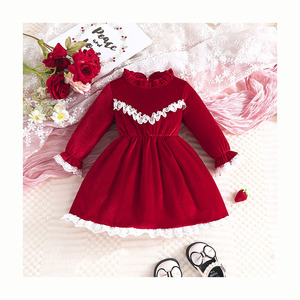 เสื้อผ้าเด็กผู้หญิงฤดูใบไม้ร่วงฤดูหนาวหวานน่ารักผ้ากำมะหยี่ลูกไม้ข้อมือคอเสื้อแขนยาวชุดเดรสเด็กผู้หญิง 0-3Y - Product Image 1
