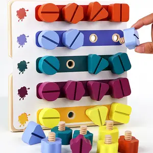 Puzle Montessori de madera con formas geométricas para niños pequeños, juego educativo de aprendizaje para preescolar, clasificación de matemáticas, colores