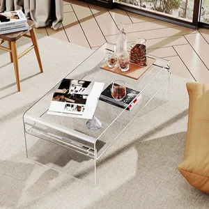簡単に組み立てるコーヒーアクリルテーブルモダンな長方形の透明な透明なアクリルコーヒーテーブル