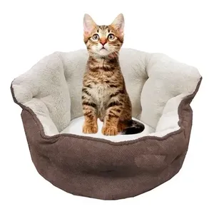 Ergonomic Round Dog Bed With Removable Washable Cover, Made Of Soft Coral Fleece And <b>Polyester</b> Fiber <b>Fill</b>, Suitable For Indoor U - Product Image 3