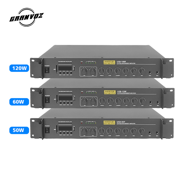 High Performance 1.5U PA Amplifier with 2 Mic Input and 2-Zone Public Address System for High Impedance 4ohm Speakers