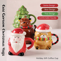 Mug en céramique de Noël mignon et amusant, tasse à café peinte à la main avec Père Noël, sapin de Noël et ours, cadeau de Noël, tasse à eau