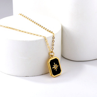 Coquille noire carré Double couche collier pierre noire pétale pendentif collier en acier inoxydable collier pour femmes bijoux de mode