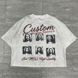 T-shirt Oversize Boxy da Uomo in Cotone 100% Personalizzata con Stampa DTG, Lavaggio Acido Effetto Usurato e Dettagli Gemstone - Product Image 1