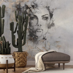 Papier peint mural imperméable vintage <span class=keywords><strong>abstrait</strong></span> avec portrait féminin, texture béton, <span class=keywords><strong>visage</strong></span> <span class=keywords><strong>de</strong></span> <span class=keywords><strong>femme</strong></span>, pour salon et chambre à coucher - Product Image 4
