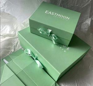 Custom Green Magnetic Folding Gift <b>Boxes</b> with Ribbon Bow - Luxury Collapsible <b>Boxes</b> for Skincare & Beauty Products - Product Image 1