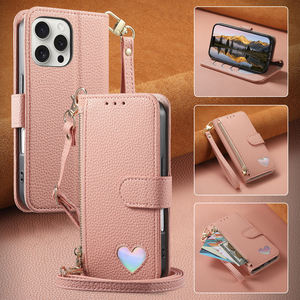 Funda para Teléfono con Cierre Magnético de Cuero PU con Cremallera y Ranura para Tarjetas, con Correa de Muñeca Corta Incluida (Diseño de Color Puro) - Product Image 3