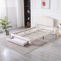 1 caja de vellón elegante para habitación, mueble con Canal, cabecero con mechones blanco CAMA doble tamaño Queen King, cajón de almacenamiento, marco de cama