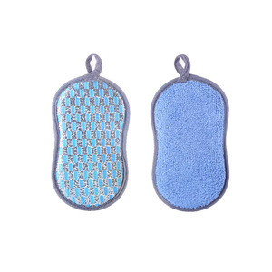 Double Sided Microfiber <b>Dish</b> Sponge Non Scratch Scouring Pad Super Absorbent Kitchen Cleaning <b>Cloth</b> with Hanging Loop - Product Image 2