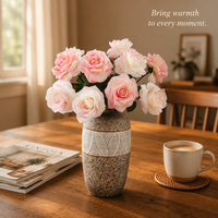 Bouquet de roses artificielles roses en tissu, fleurs faites à la main, arrangement floral pour mariage, décoration de la maison