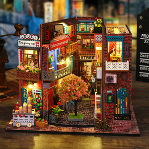 Kit DIY de niche à livres en bois style rue de Shanghai ancienne, modèle de maison de poupée 3D avec scène de livre, <span class=keywords><strong>d</strong></span>écoration vintage faite à la main pour la maison, cadeau - Product Image 3