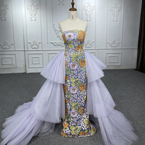 New Design Strapless Floral Lace Mermaid Reversible and Removable Prom Dress With Ruffle <b>Skirt</b> 1140 - Product Image 1