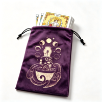 Pochette à cordon en velours violet doux au toucher avec logo personnalisé, réutilisable pour l'emballage de bijoux et de cartes de tarot