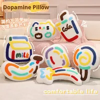 Super oreiller en peluche sucette arc-en-ciel étoile chat lait thé et banane crème glacée courte en peluche jouets alimentaires pour la décoration de la maison