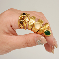 Bague ouverte en pierre naturelle, plaquée or véritable 18 carats, en acier inoxydable, bijoux massifs pour femmes et hommes, vente en gros d'usine