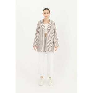 Blazer de Lino a Rayas para Mujer, Manga Larga, Transpirable, Tejido, Color Índigo - Product Image 5