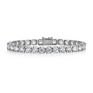 Pulsera de Lujo con Moissanita de Corte Brillante Redondo, Plata 925, Engaste de Cristal con Puntas, Pulsera de Moda con Cuentas para Mujer - Product Image 1
