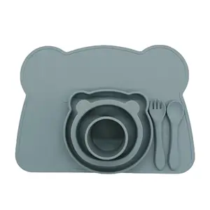 Set di piastre per l'alimentazione del bambino in Silicone regolabile 6 pezzi in ceramica per bambini con funzione di aspirazione con ciotole e tazze