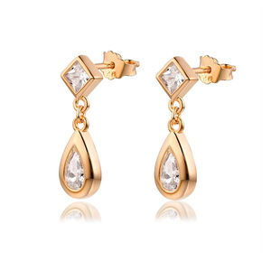 เครื่องประดับ CZ แบบแฟชั่นสำหรับผู้หญิงต่างหูลูกแพร์ชุบเงินแท้925 - Product Image 4