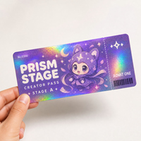 Billets holographiques personnalisés pour événements anime, découpés sur mesure, pour promotions de conventions de fans, adaptés aux couleurs de votre marque, vente en gros