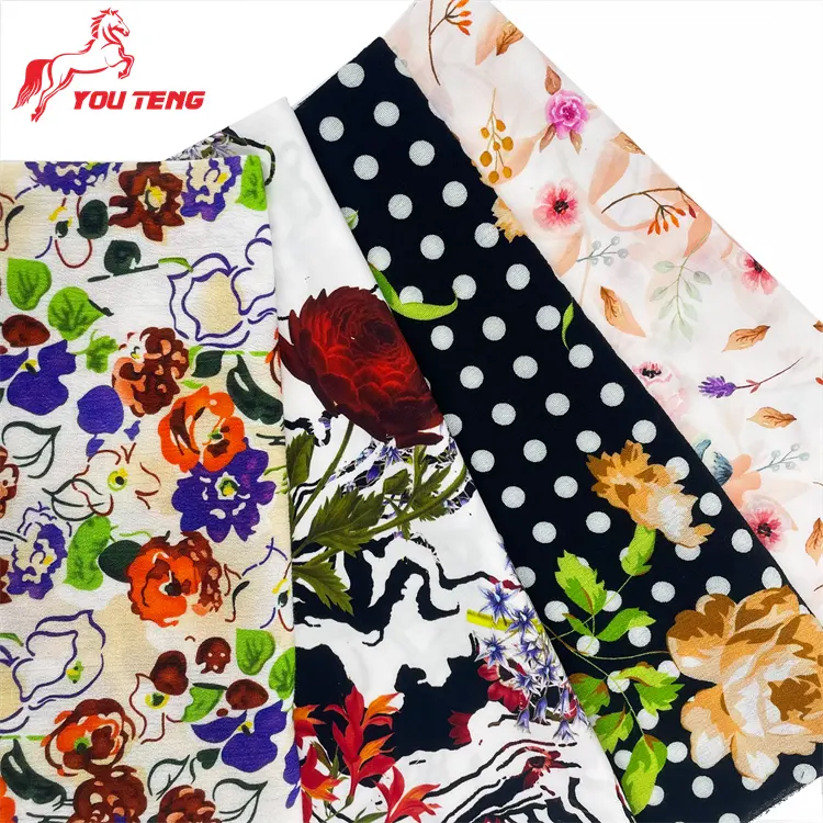 Custom Digital Printing 100% Crepe Spun Rayon Floral Printed Woven Fabric for Dress