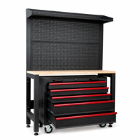 Chariot à outils haute capacité avec 5 tiroirs verrouillables, panneau perforé réglable et roulettes pivotantes pour atelier de mécanique professionnel