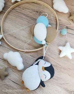 ของตกแต่งห้องสไตล์มินิมอล โบโฮ ทำจากไม้ เป็นมิตรกับสิ่งแวดล้อม รูปนกเพนกวิน ของเล่นทำมือ นุ่มนิ่ม ตกแต่งห้องเด็ก ของเล่นแขวนเปลเด็ก - Product Image 3