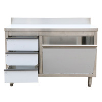 Meja Kerja Dapur Komersial Modern Stainless Steel Custom dengan Laci dan Papan Belakang, Mudah Dibersihkan, Finishing Perak