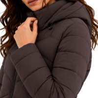 Chaqueta acolchada elástica negra con capucha para mujer, abrigo de invierno cálido con cremallera frontal y manga completa, ropa exterior personalizada