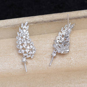 Support de boucles d'oreilles en argent S925 avec zircon vert et pompon, accessoire de bijouterie DIY pour perles, support vide 8-12mm, catégorie - Apprêts de bijouterie, modèle - Product Image 5