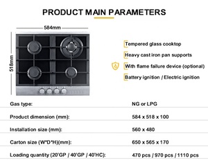 CE Household Appliance Black Tempered Glass Built <b>in</b> Gas for <b>Kitchen</b> Cooking Stove - Product Image 5