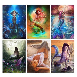 Vente en gros 5D bricolage plein foret rond/carré strass diamant peinture sirène pour adulte belle fille pour salon décor - Product Image 2