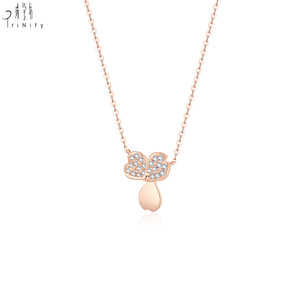 Collar con Colgante de Diamante Natural en Forma de Trébol de la Suerte, Oro Rosa Sólido de 18K, Regalo del Día de San Valentín para Chicas - Product Image 2