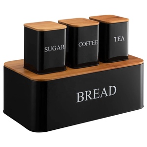 Metal kitchen bread box bread bin sugar coffee tea canister set food storage container
