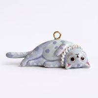 Pendentif Chat Rétro Mignon en Acier Inoxydable, Breloque Chaton Siamese Orange Endormi avec Dentelle, Accessoire de Collier DIY