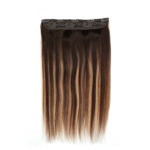 Extensions de cheveux humains russes 100% vierges, double trame, ondulation lisse, Remy, à clipser, double trame, couleur machine, couleurs variées - Product Image 1