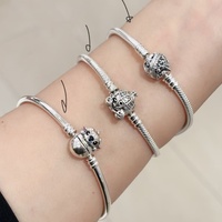 Bracelet Souris en Argent Sterling 925 avec Cœur en Zircon et Chaîne Serpent, Bijou pour Femme, Bracelet Animal, Cadeau, Bijoux PAN, Perles Breloques DIY