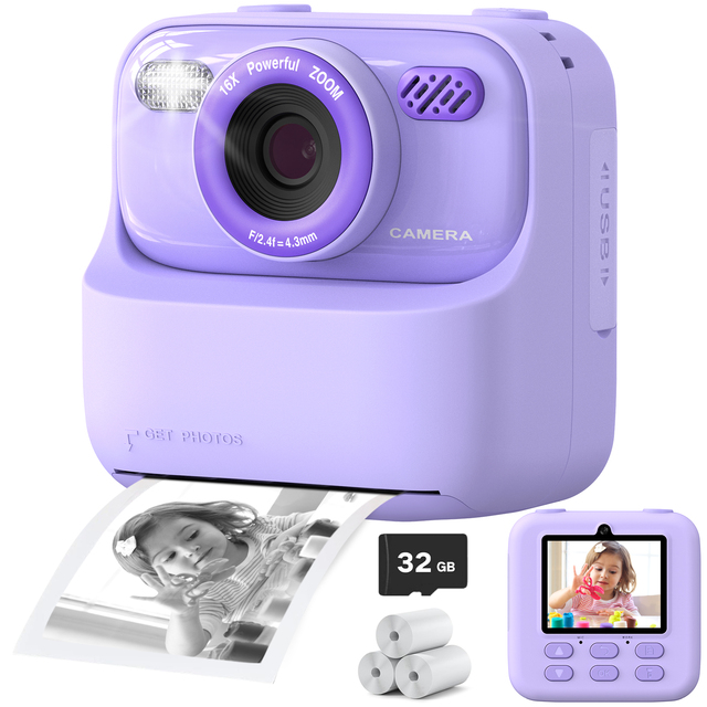 Children's Digital Camera Thermal Print Photo Printer Instant Camera for Kids Support MicroSD CMOS Full HD Video 10x-20x Optical