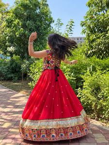 Elegant Heavy Rayon Cotton Western Fusion Kurti <b>Lehenga</b> with Decorative Lampi Lace Gamthi Work and Real Mirror Work <b>Women</b> Wear - Product Image 4