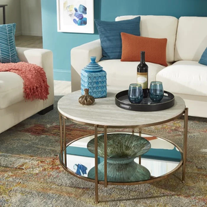 <b>White</b> Faux Marble Decorative Side Table with Gold Metal Frame and Mirrored Bottom Shelf Unique Touch for Apartment Organization - Product Image 4