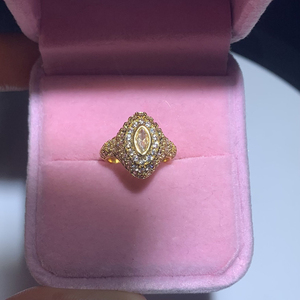 Bague de phalange rose pour femmes et jeunes filles, forme géométrique, pavée de zircone cubique ovale et marquise, petite taille # Bijoux de mariage et de fête à 4 anneaux - Product Image 4