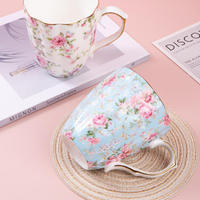 Tasse en Porcelaine Fine à Motif Floral Style Champêtre Résistante aux Hautes Températures pour Cadeaux d'Affaires et Utilisation au Bureau