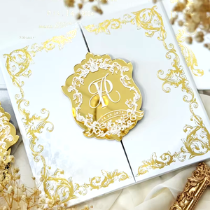Vente en gros <span class=keywords><strong>de</strong></span> cartes d'invitation luxueuses personnalisées en acrylique plaqué or blanc <span class=keywords><strong>lettre</strong></span> avec enveloppe <span class=keywords><strong>de</strong></span> cartes RSVP <span class=keywords><strong>pour</strong></span> mariage <span class=keywords><strong>de</strong></span> quinceanera - Product Image 1