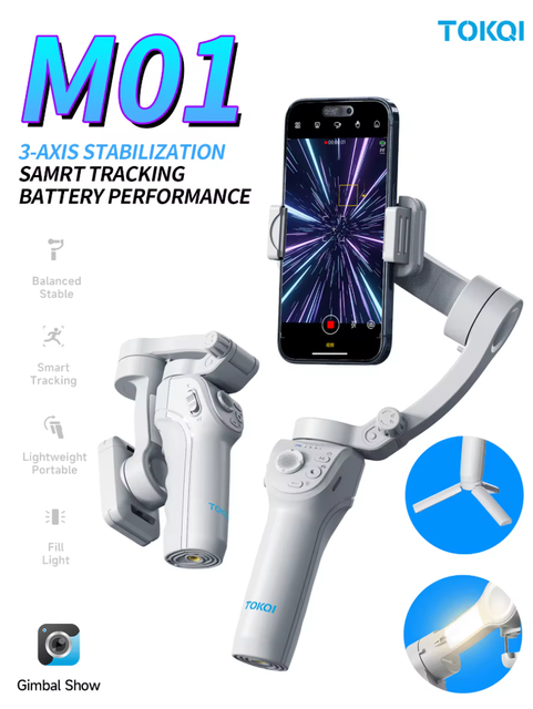 Intelligent Mini AI Gimbal for Mobile Phones Adjustable Fill Light Live Video Selfie Stick Stabilizer Intelligent Tracking Phone