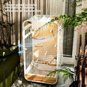 Kandang Burung Dekoratif Ekstra Besar Modern Bergaya Villa, Kandang Burung Beo Anti Cipratan Kaca Hemat Ruang Desain Mewah Kayu Besi Mudah Dipasang - Product Image 4