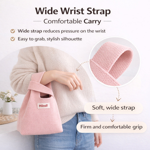 <span class=keywords><strong>Sac</strong></span> <span class=keywords><strong>à</strong></span> <span class=keywords><strong>main</strong></span> tricoté personnalisé avec logo, faible MOQ, style japonais bicolore, mini <span class=keywords><strong>sac</strong></span> de poignet avec étiquette tissée pour boutique - Product Image 5
