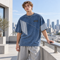 T-shirt personnalisé en denim patchwork irrégulier jacquard pour homme avec étiquette tissée – Idéal pour les marques de streetwear et la vente en gros de vêtements