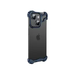 IPhone 15 Pro Max용 카메라 렌즈 보호 커버가있는 알루미늄 프레임 범퍼 전화 케이스 금속 코너 패드