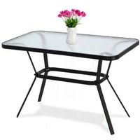 Conjunto de Muebles de Exterior de Patio con Estructura Metálica Moderna de Primera Calidad, Mesa de Vidrio con Diseño de Grano de Agua y Orificio para Sombrilla