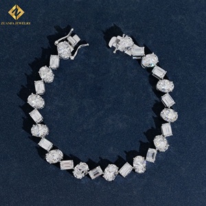 Moissanite Tennis Bracelet 925 Silver Rhodium Plated Oval Cut Claw Setting Women's Classic Bracelet <b>Emerald</b> Cut Simple Jewelry - Product Image 1